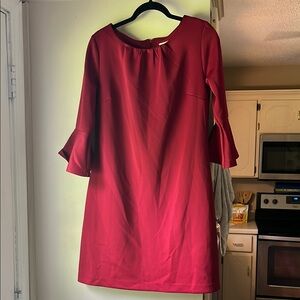 New York & Company Red Sheath Dress with Bell Sleeves